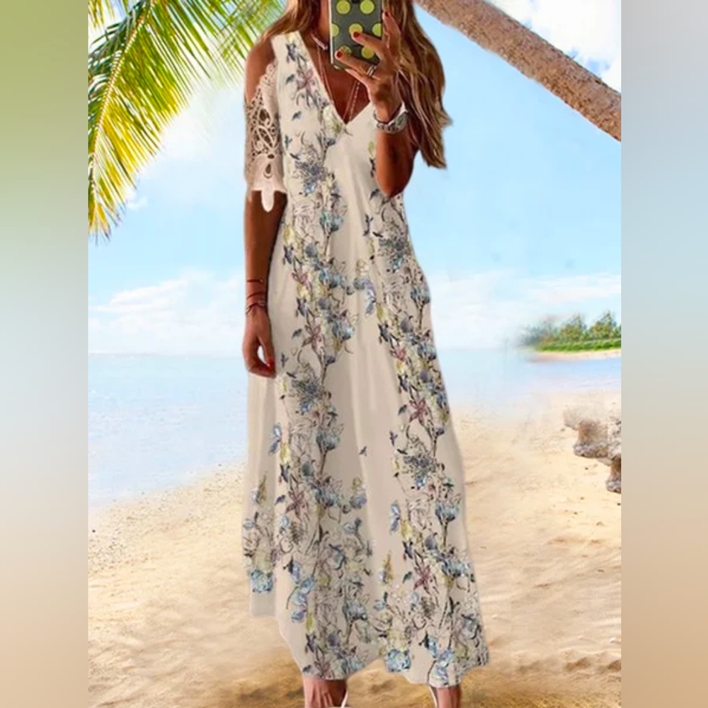 Floral maxi dress, HOST PICK, lace cold shoulder and back zip, summer, blush